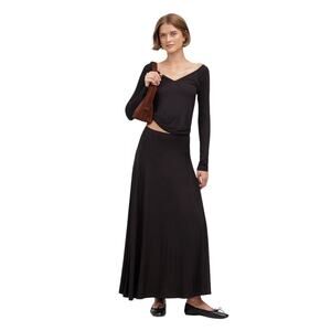 NWT Madewell Black Jersey Asymmetric Seam Maxi Skirt Size S